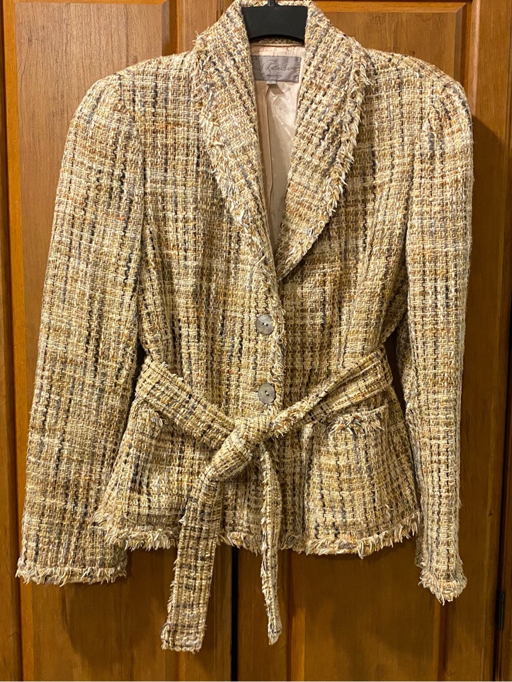Emil Rutenburg Tweed Coat Fringe Belted Small Cotton Silk blend